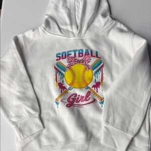 Rabbit Skins White Hoodie with Yellow, Pink, Teal and Blue Softball Graphic
